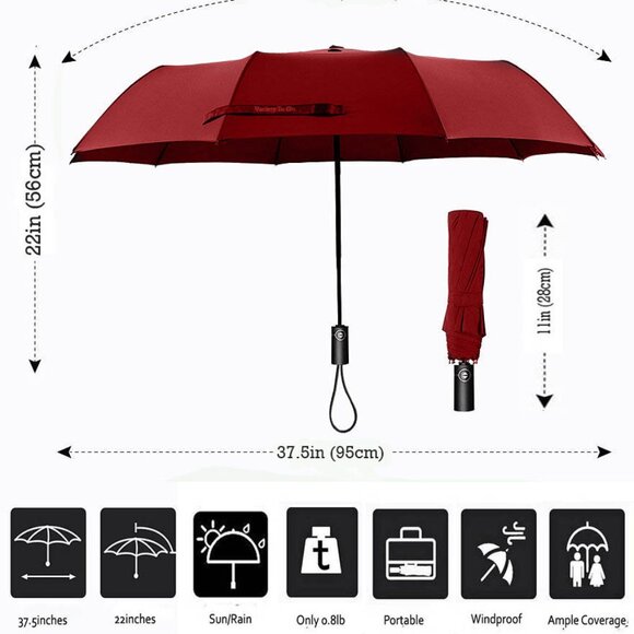 Variety To Go Windproof Compact Travel Umbrella, Auto Open/Close, Folding - Picture 6 of 12